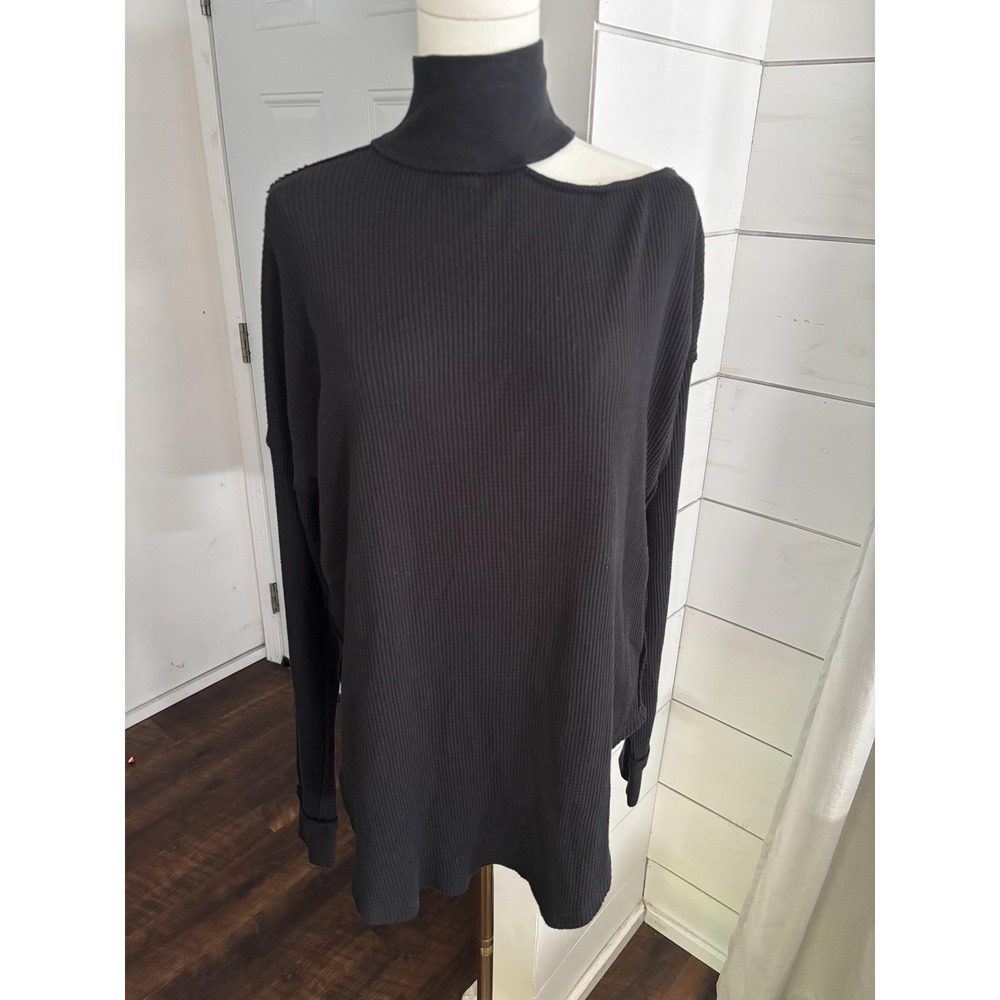 We The Free Top Womens Small Black Cutout Turtleneck Thermal Tunic Long Sleeve